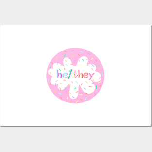 Birthday Cake He/They Pronoun Pin Posters and Art